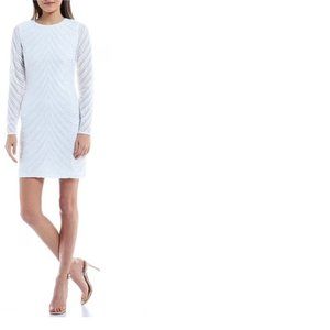 WHITE Round Neck Sequin-Embellished Long Sleeve Sheath Dress - Womens SMALL
